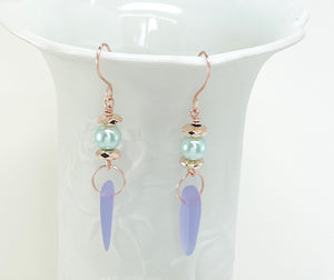 Delightful lilac sea glass look with minty glass pearls and rose gold accents