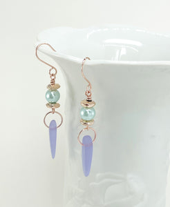 Delightful lilac sea glass look with minty glass pearls and rose gold accents