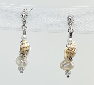 Creamy white fresh water pearls, coin pearls and natural sea shell