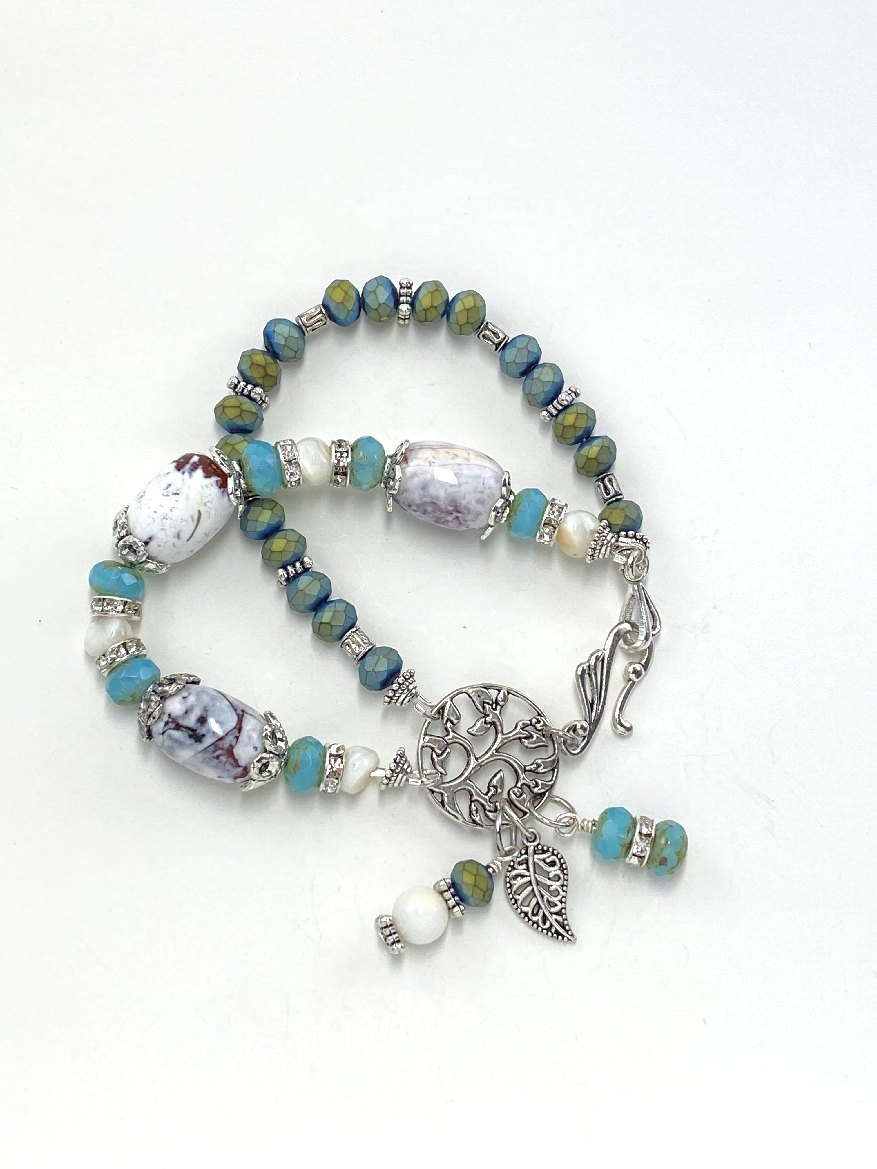 Stone and Czech glass bracelet and earring set