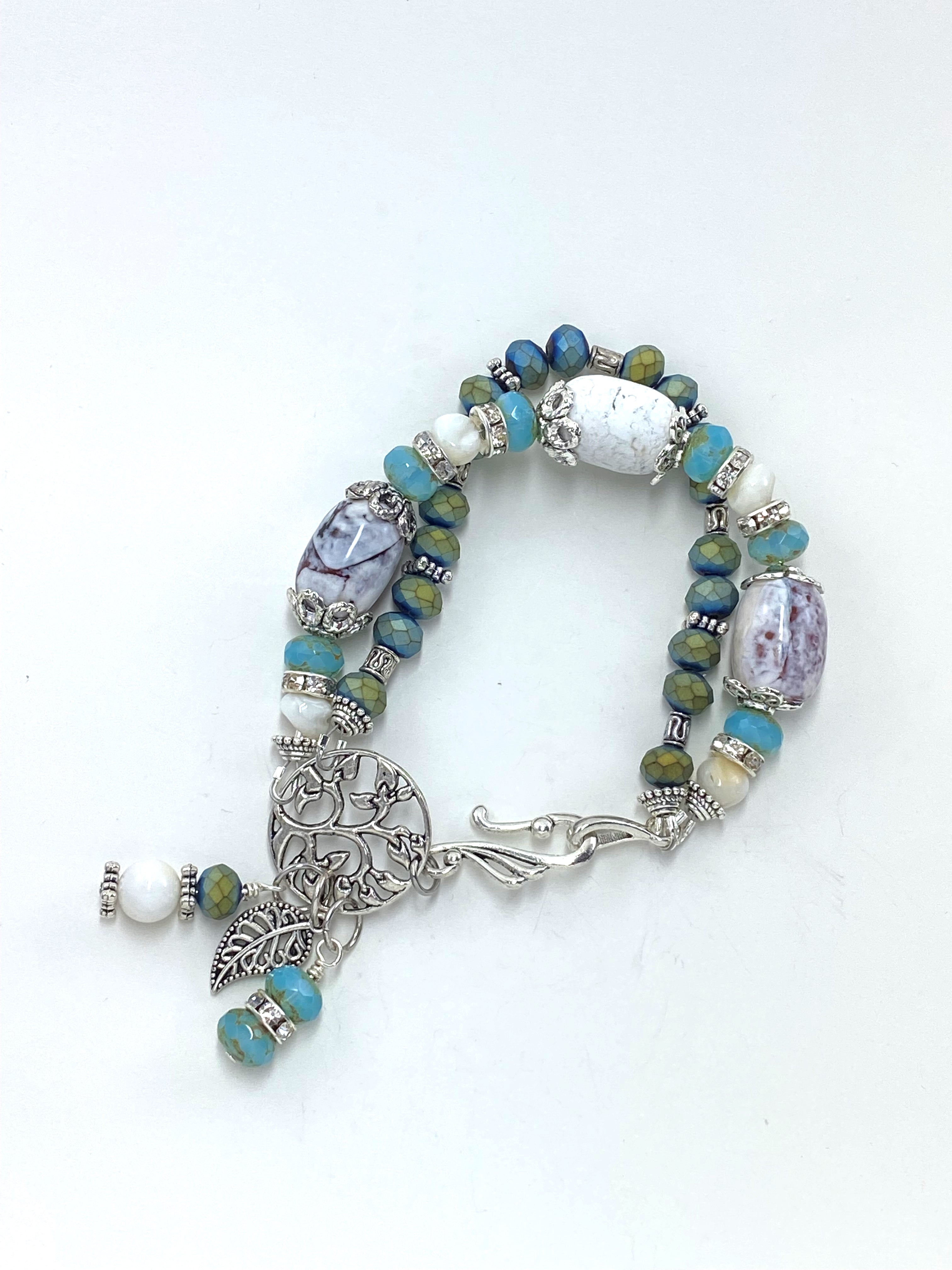 Stone and Czech glass bracelet and earring set