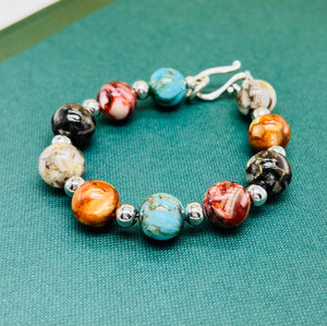 Multicolored agate bracelet with silver accents