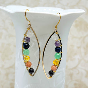 Chakra earrings with gemstone beads White Agate or Clear Quartz, Amethyst, Lapis, Aventurine, Citrine, Carnelian or Sunstone and Garnet