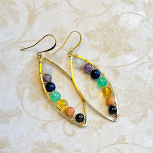 Chakra earrings with gemstone beads White Agate or Clear Quartz, Amethyst, Lapis, Aventurine, Citrine, Carnelian or Sunstone and Garnet