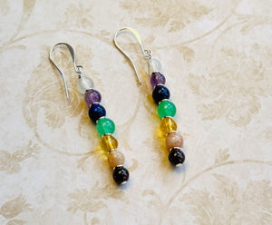 Chakra earrings with White Agate, Amethyst, Lapis, Aventurine, Citrine, Sunstone and Garnet