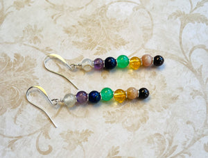 Chakra earrings with White Agate, Amethyst, Lapis, Aventurine, Citrine, Sunstone and Garnet