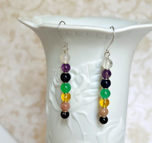 Chakra earrings with White Agate, Amethyst, Lapis, Aventurine, Citrine, Sunstone and Garnet