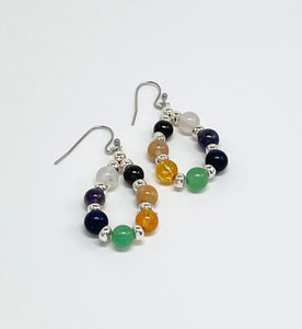 Chakra gemstones and silver necklace and earring set