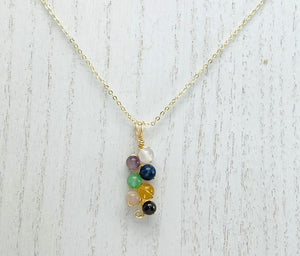 Chakra necklace 7 gemstones on gold plated chain