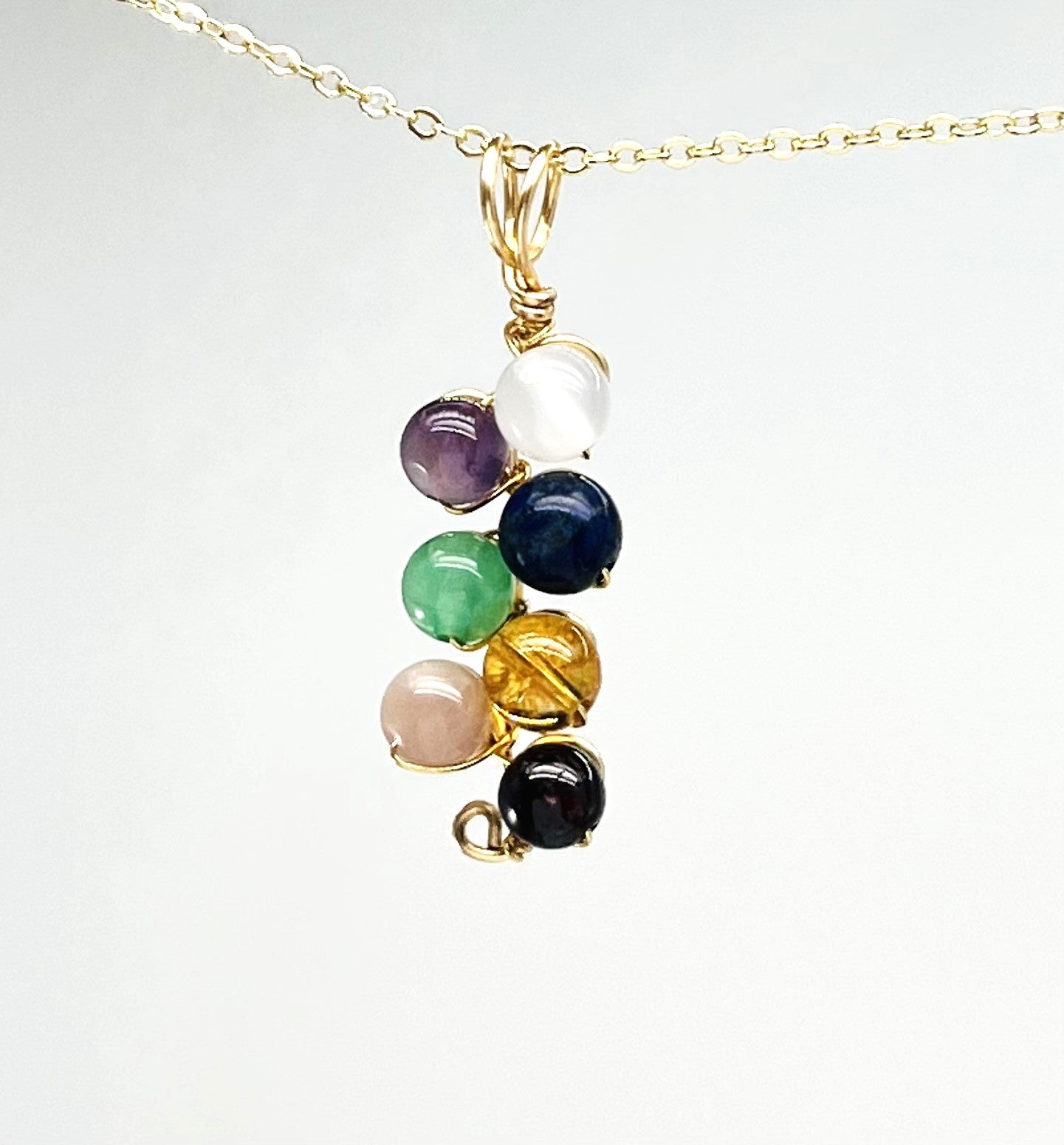 Chakra necklace 7 gemstones on gold plated chain