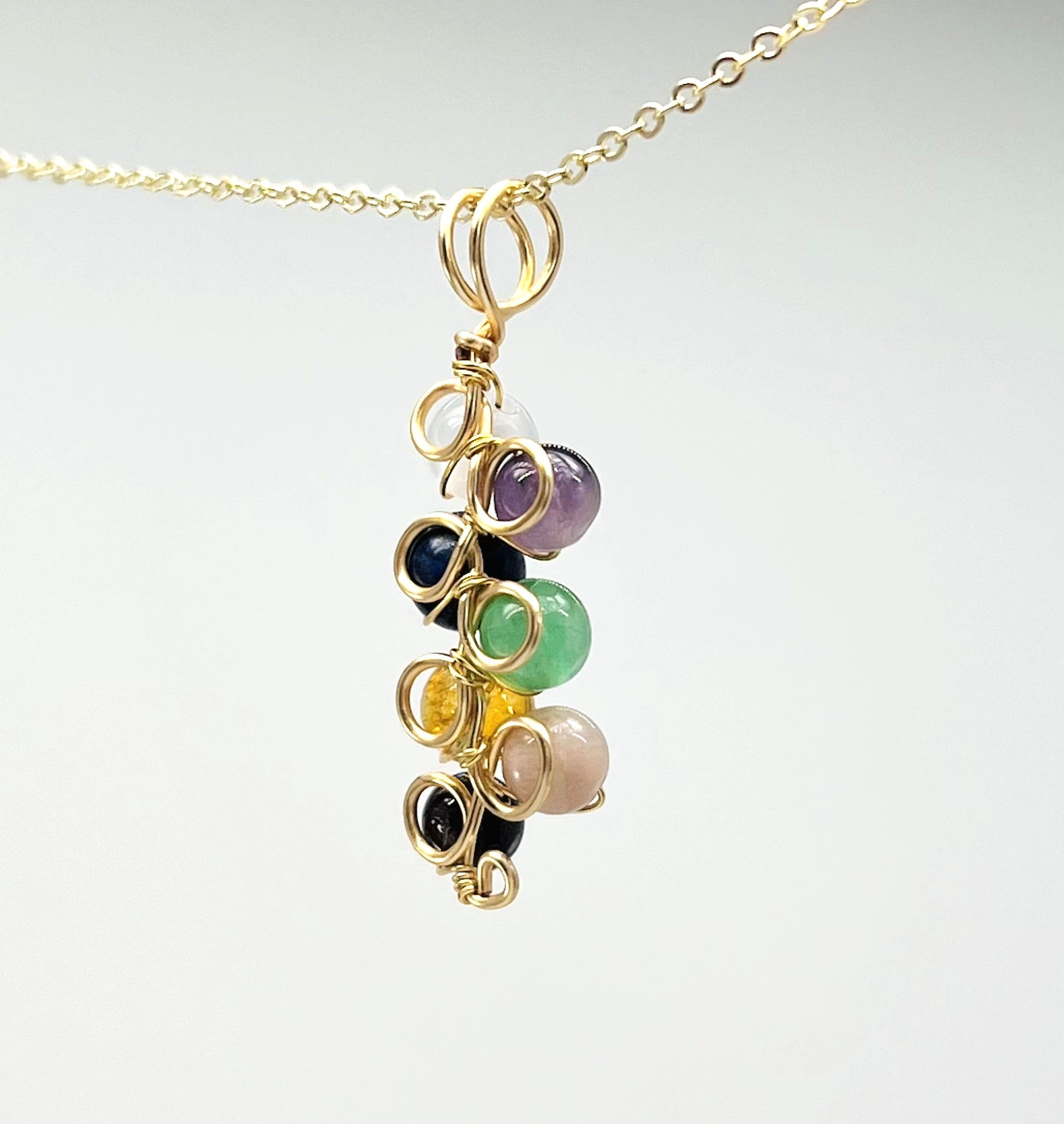 Chakra necklace 7 gemstones on gold plated chain