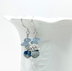 Peace and goodwill abound with this lovely Aquamarine and a Afghanite (K2) stone bracelet and earring set