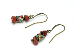 Red jasper chips and turquoise and gold enameled beads in this stunning bracelet and earring set