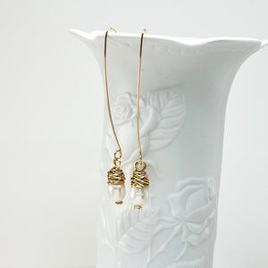 Long elegant fresh water pearl earrings with gold accents