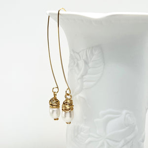 Long elegant fresh water pearl earrings with gold accents