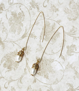 Long elegant fresh water pearl earrings with gold accents