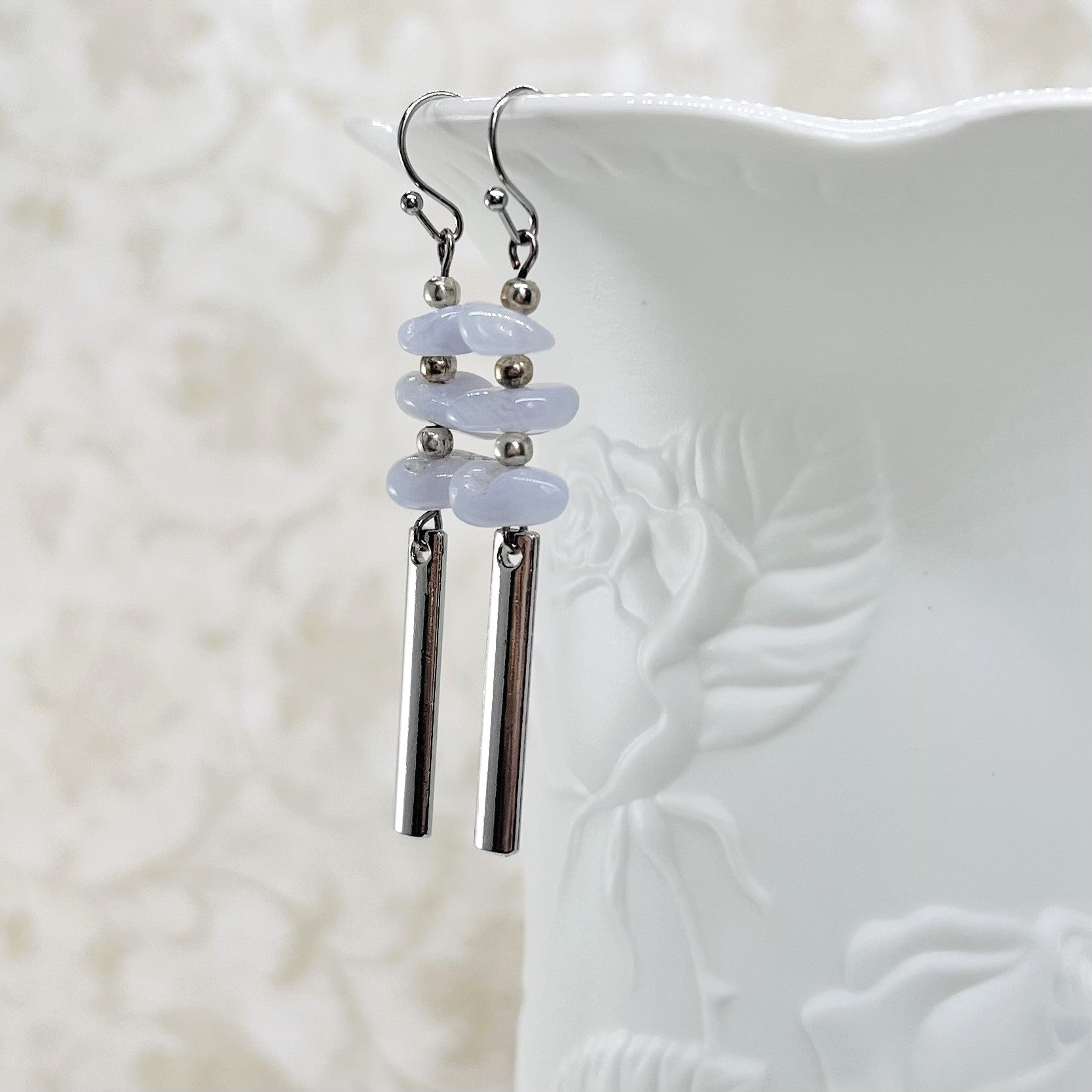 Blue Agate chips with silver earrings