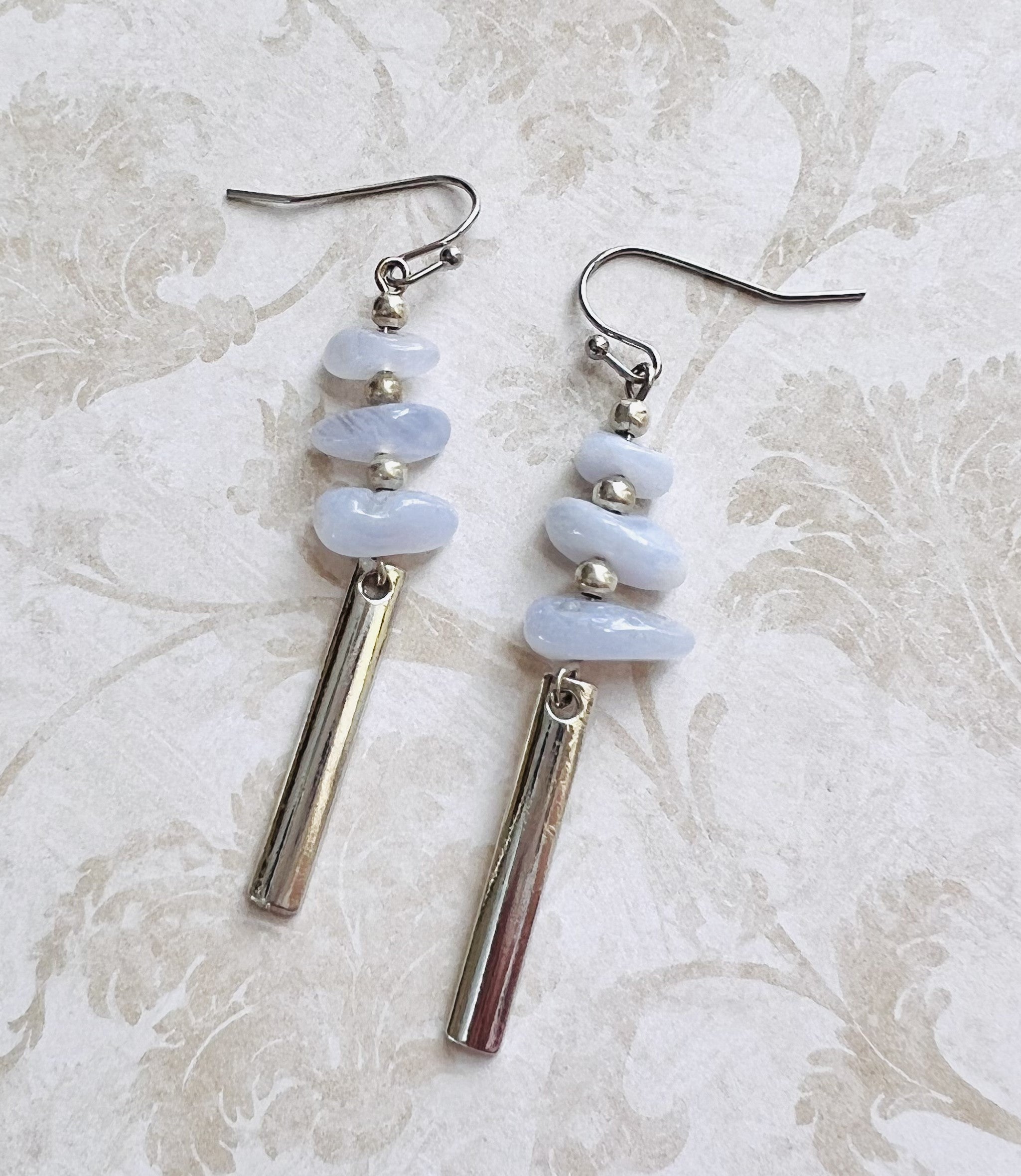 Blue Agate chips with silver earrings