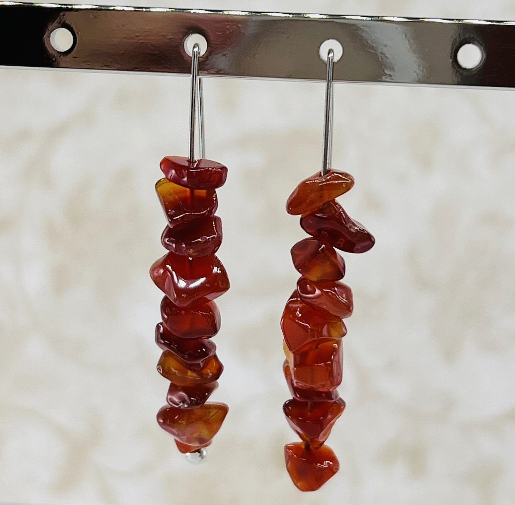 Carnelian chip earrings on marquise shaped silver ear wires