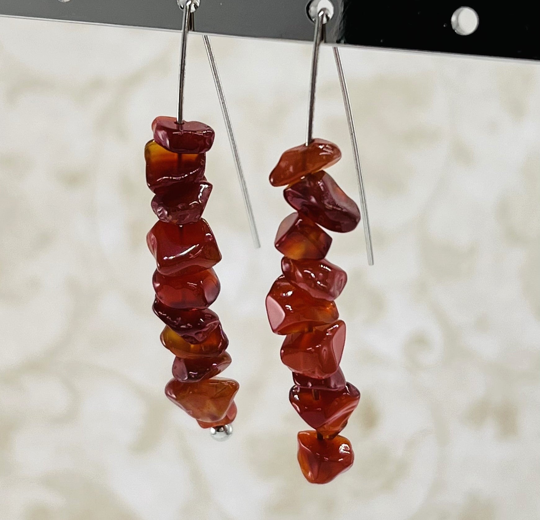 Carnelian chip earrings on marquise shaped silver ear wires