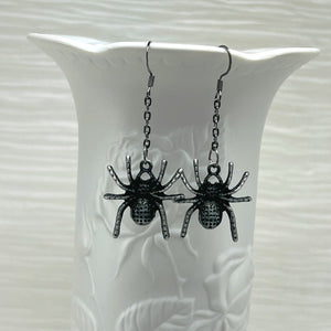 Creepy crawly black metal spider earrings