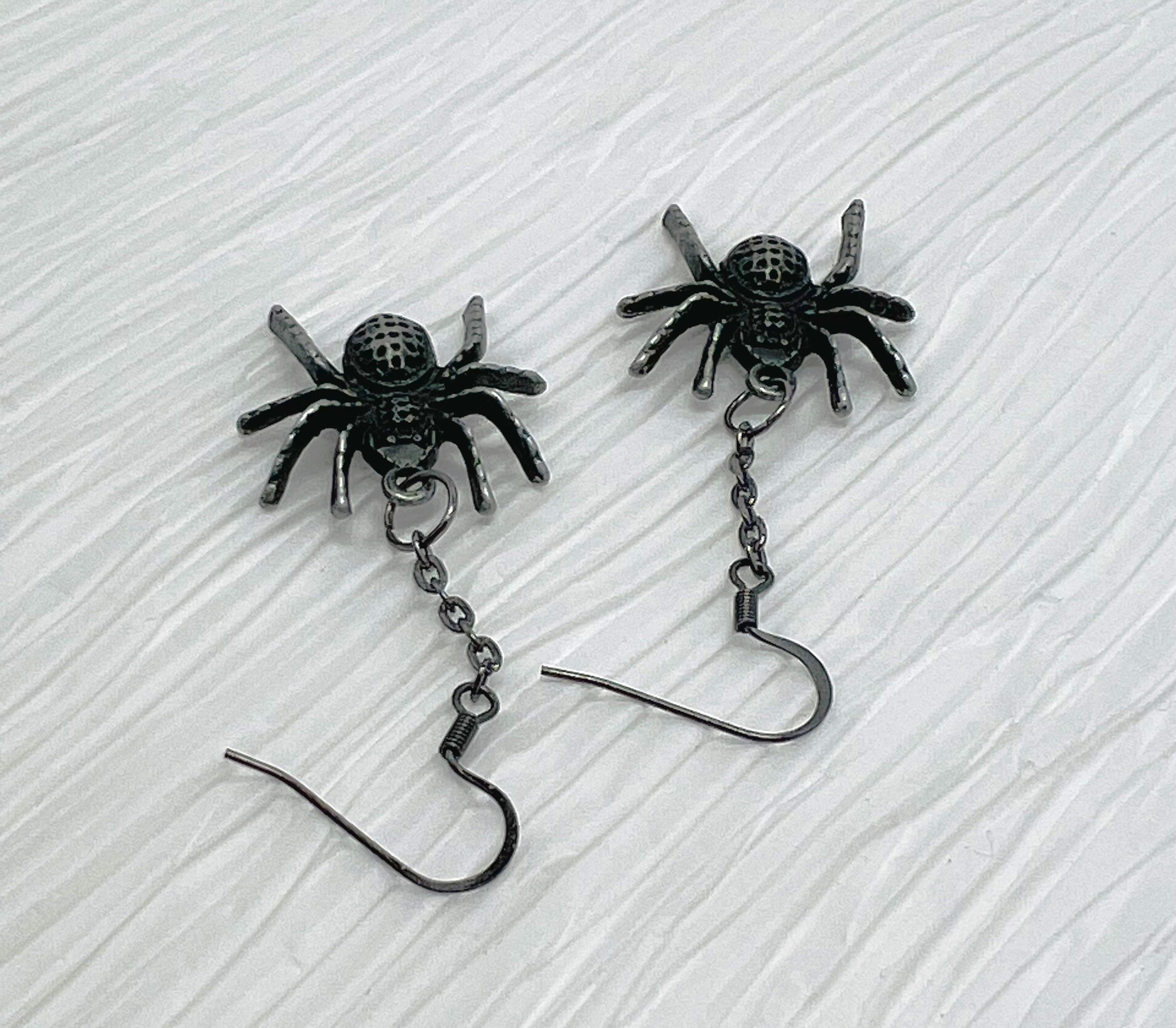 Creepy crawly black metal spider earrings