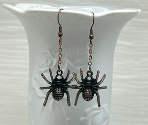 Creepy crawly antique copper metal spider earrings