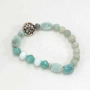 Playful and optimistic Amazonite semiprecious gemstone stretch bracelet.