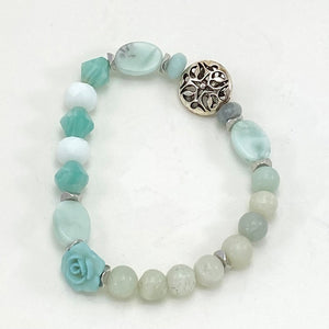 Playful and optimistic Amazonite semiprecious gemstone stretch bracelet.