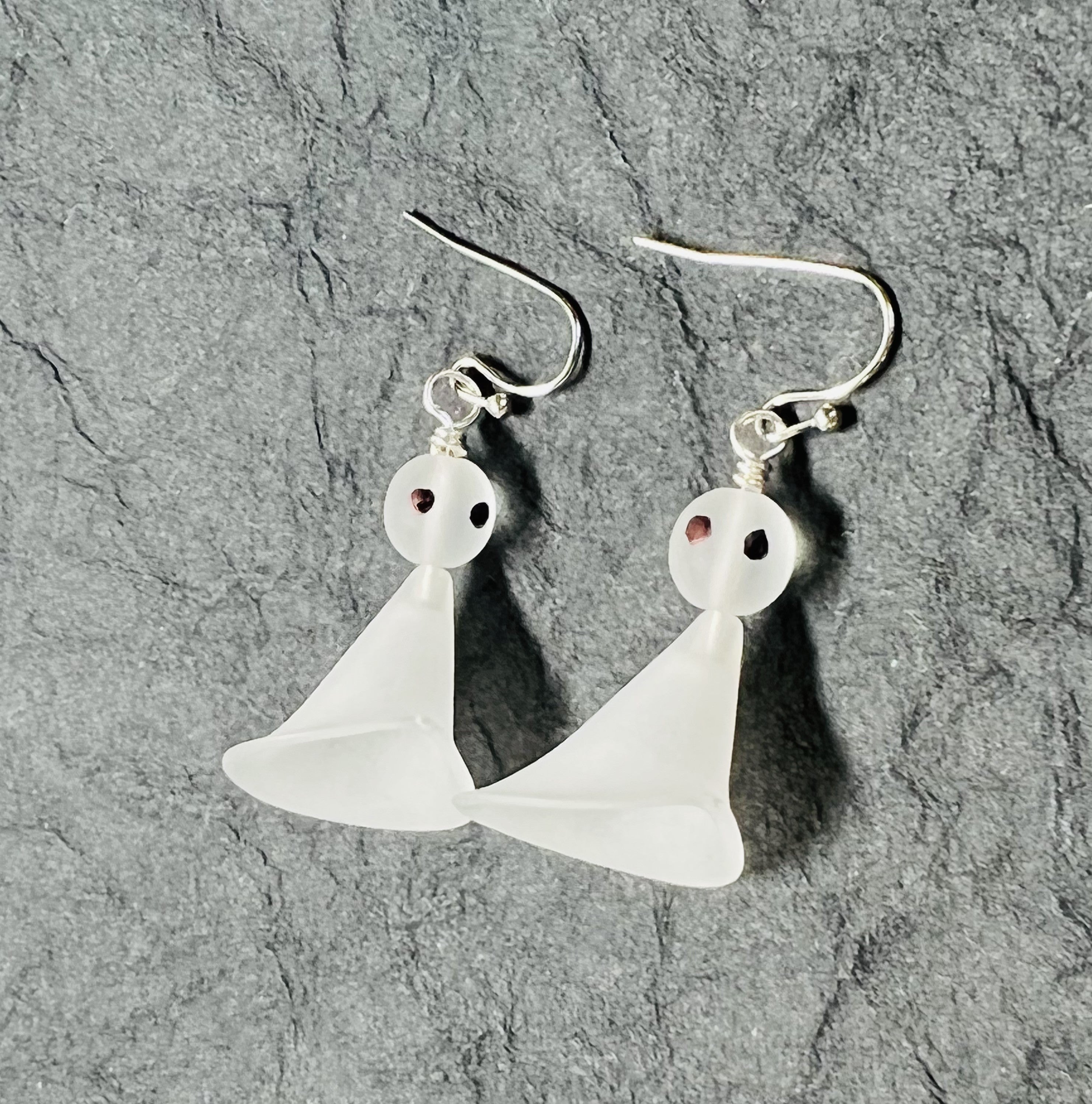 Spirited ghostly earrings in opaque white and glass