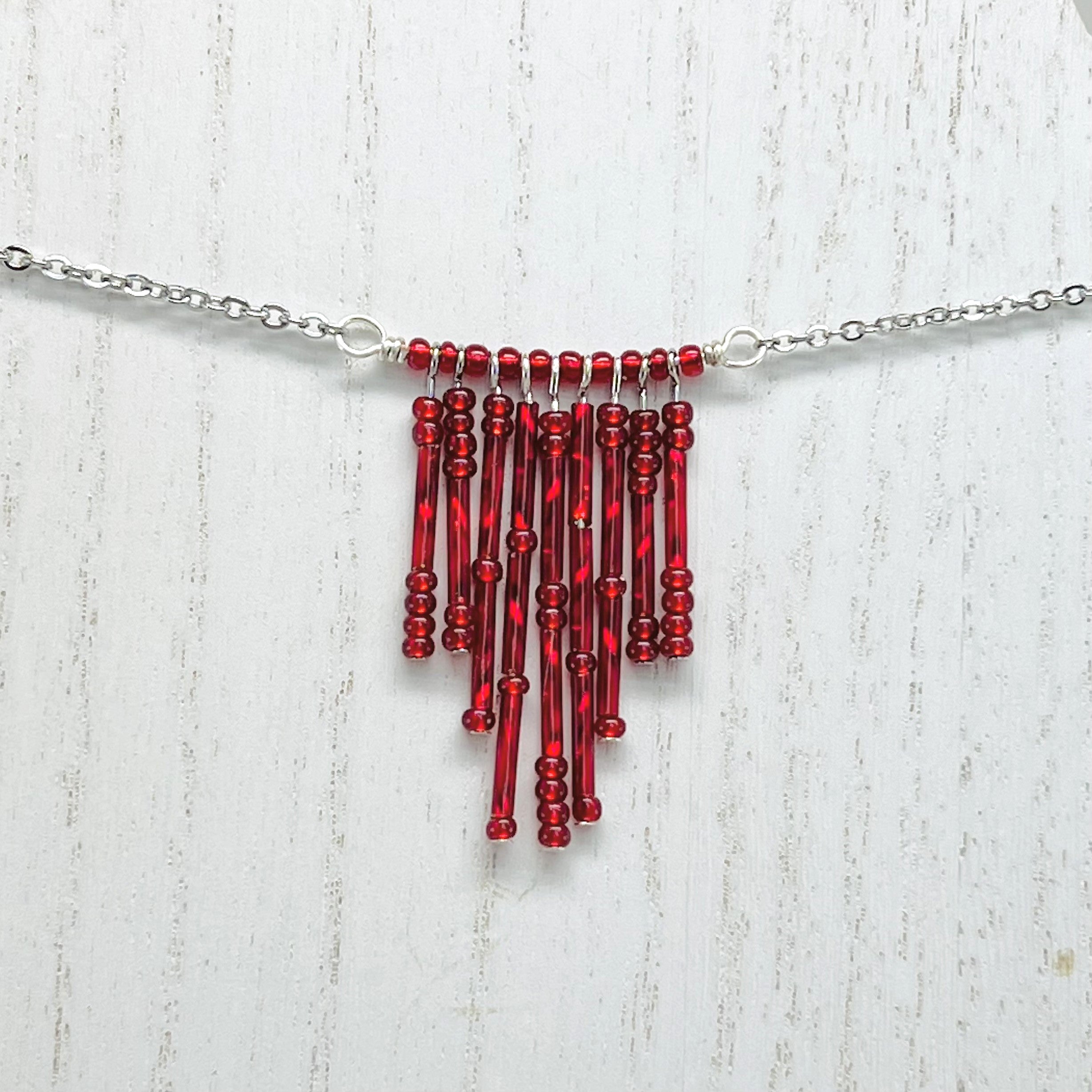 Macabre bloody choker necklace in red glass beads and silver accents