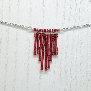 Macabre bloody choker necklace in red glass beads and silver accents