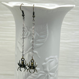 Creepy crawly antique bronze spider earrings