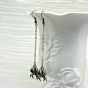 Creepy crawly antique bronze spider earrings