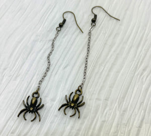 Creepy crawly antique bronze spider earrings