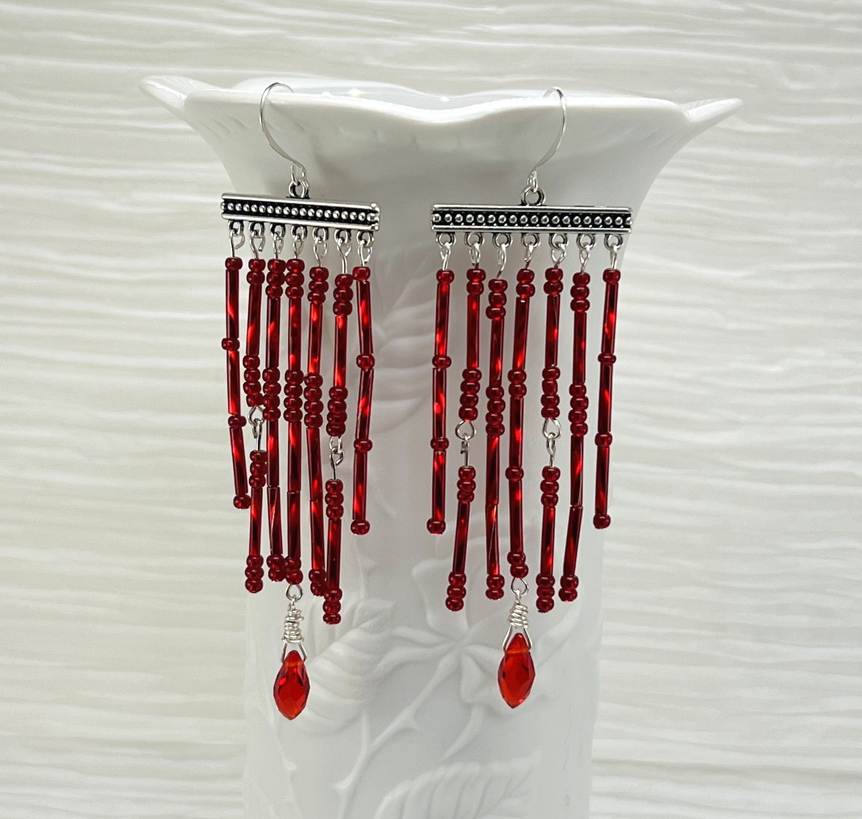 Bloody earrings of red glass beads and silver accents fit for a queen