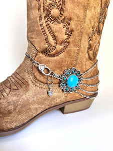 Boot jewelry, silver mixed metal and turquoise stones and hearts