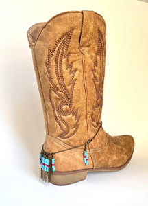 Boot jewelry, antique bronze and turquoise and red beads