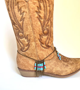 Boot jewelry, antique bronze and turquoise and red beads