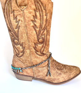 Boot jewelry, silver metal with faux turquoise elements