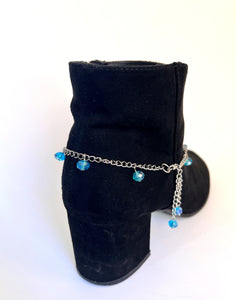 Boot jewelry, beautiful cross with turquoise colored stone and crystal inlay and crystal dangles