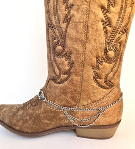 Boot jewelry, silver metal stainless steel chain with silver dangles and a lobster clasp