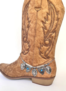 Boot jewelry, southwestern style silver metal pendants with faux turquoise accents