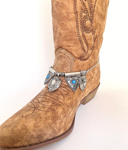 Boot jewelry, southwestern style silver metal pendants with faux turquoise accents