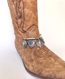 Boot jewelry, southwestern style silver metal pendants with faux turquoise accents