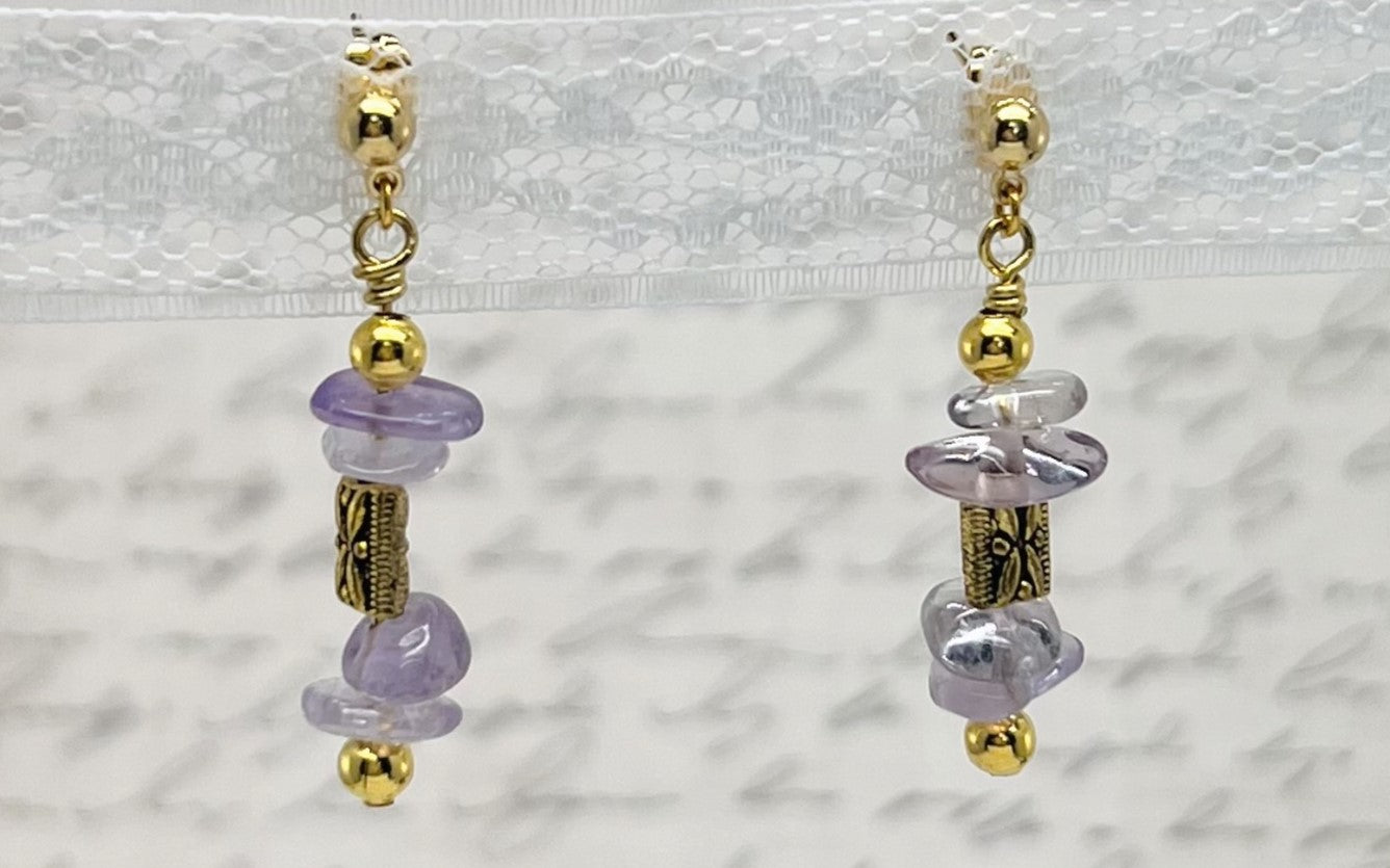 Czech glass and gemstones combined in warm yellow citrine, lavender ametrine and strawberry quartz with gold metal elements