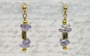 Czech glass and gemstones combined in warm yellow citrine, lavender ametrine and strawberry quartz with gold metal elements