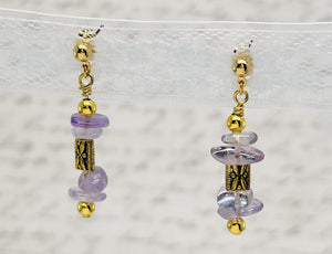 Czech glass and gemstones combined in warm yellow citrine, lavender ametrine and strawberry quartz with gold metal elements