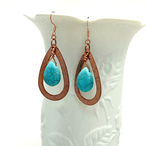 Bracelet and earring set, turquoise howlite and copper