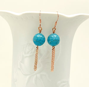 Bracelet and earring set in turquoise howlite round and chunk beads and copper